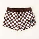 Trendy checkered swim shorts with an elastic waistband and drawstring, made from quick-drying fabric. Ideal for swimming, beach trips, and outdoor activities. Features vibrant patterns and a comfortable fit for active kids.