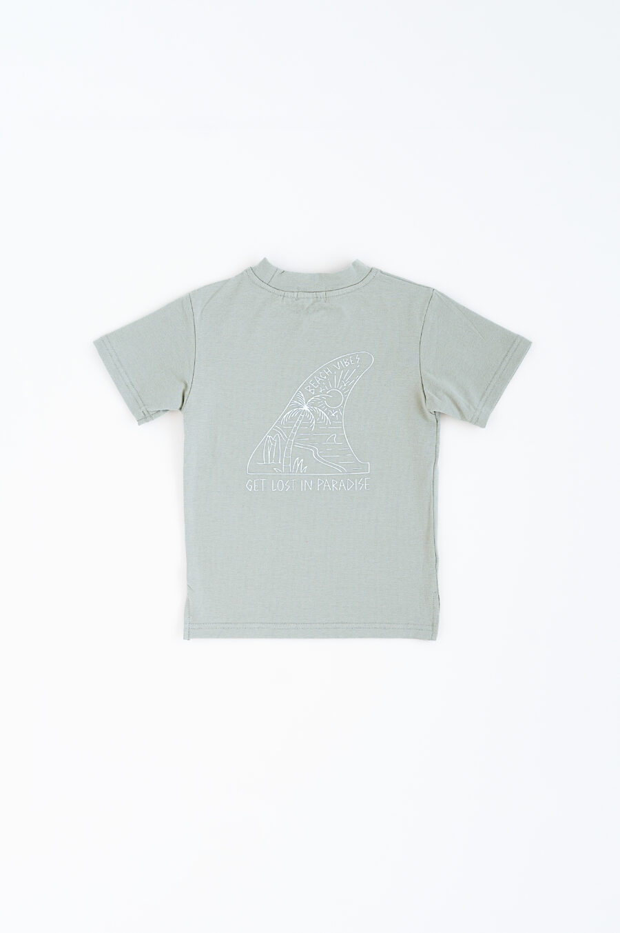 sage green tee by Rad Toddler reads lost in paradise